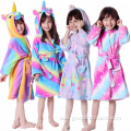 Kids cartoon Unicorn flannel fleece girls hooded bathrobes